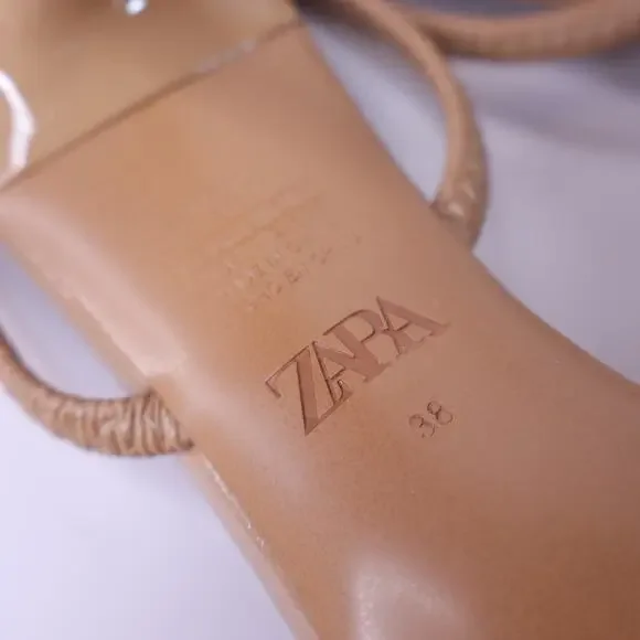 ZARA NWT Mesh Beaded Slingback Heel Light Brown Women's 38/US 7.5 - Picture 6 of 8